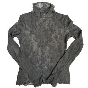 Free People Intimately Black, Floral Lace, Fishnet, Long Sleeve Turtleneck Top-S